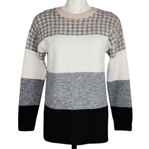 NWT Charlie Paige Women's Knit Sweater Pullover Crew Neck Pink Black Casual S